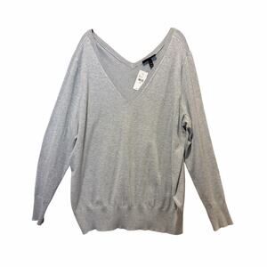 Lane Bryant Plus Size XXL Double V Neck Sweater NWT Gray Soft Classic 18/20 READ